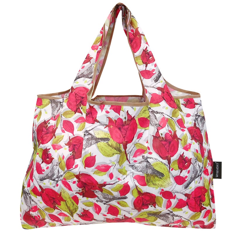 allydrew Large Foldable Tote Nylon Reusable Grocery Bag, 3 Pack, Pink Floral Bloom - Image 3